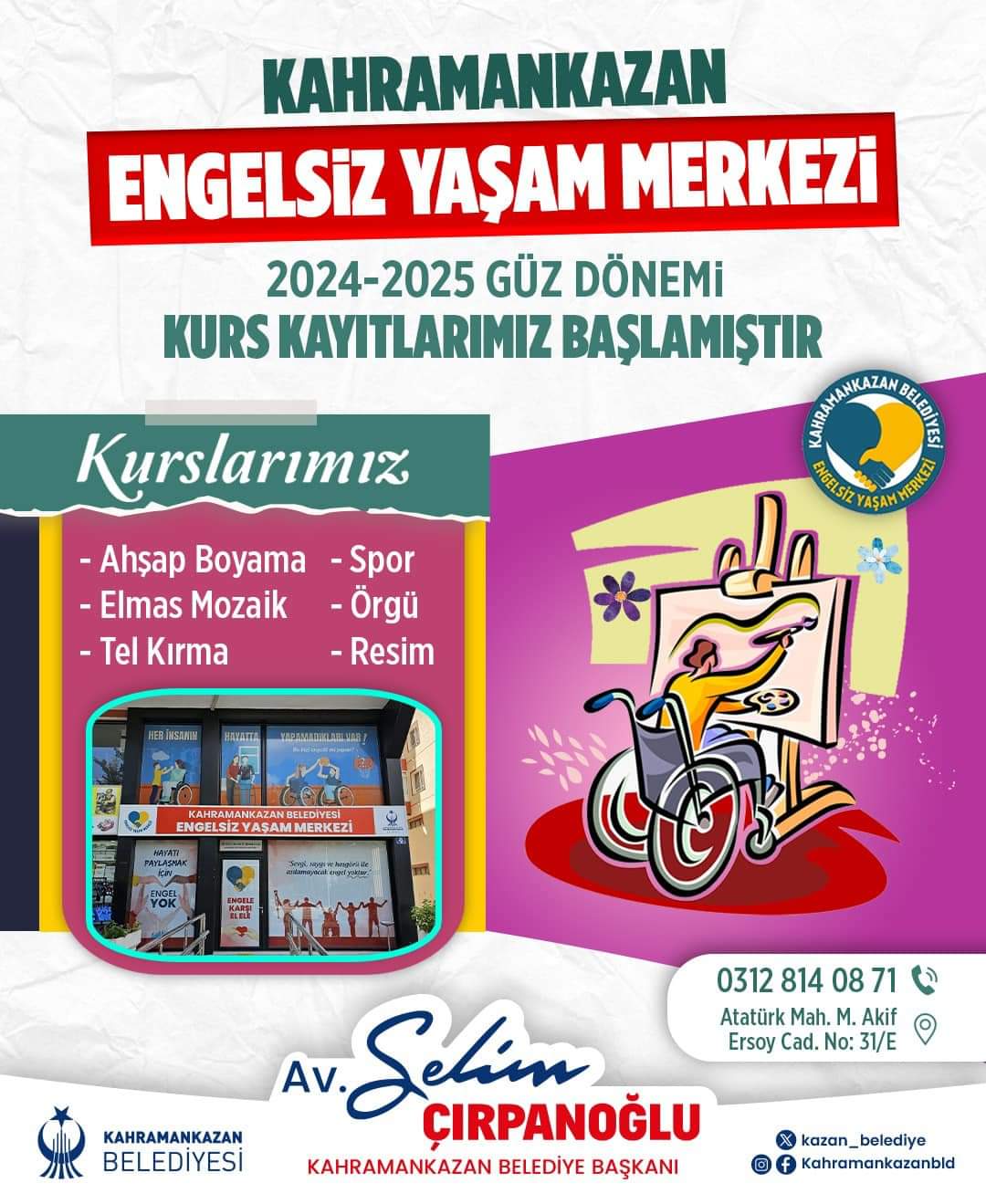 KAHRAMANKAZAN ENGELSİZ YAŞAM MERKEZİ 2024-2025 GÜZ DÖNEMİ KURS KAYITLARIMIZ BAŞLADI